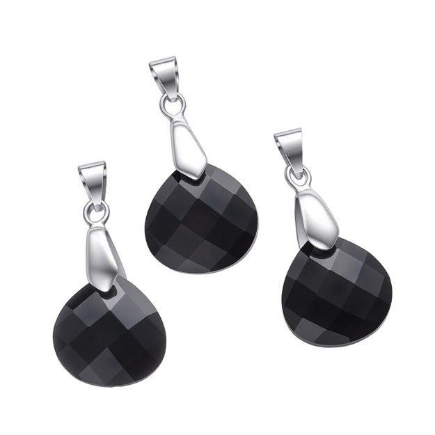 Ciondolo a goccia piatta sfaccettata in ossidiana nera – Set di 3