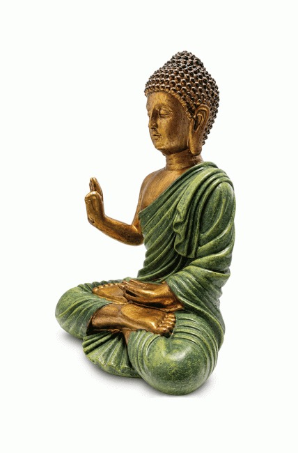 incenso ad Statua Buddha Abhaya Verde Scuro e Dorata in Resina 23,5 cm|it