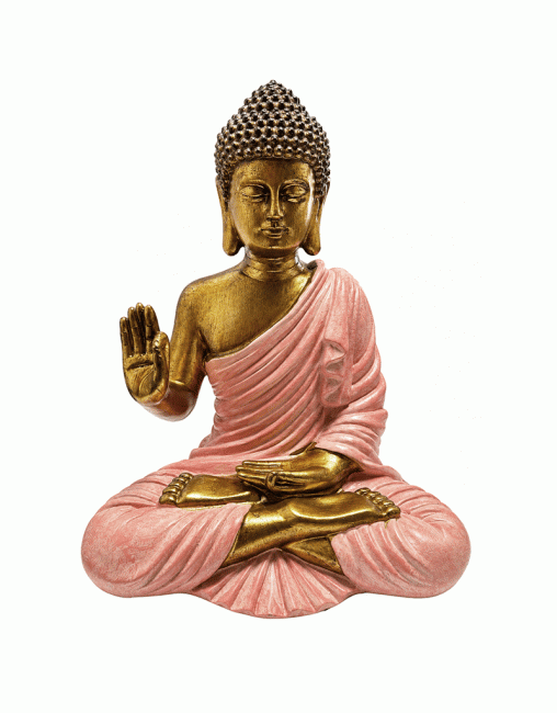 incenso ad Statua Buddha Abhaya Rosa e Dorata in Resina 31 cm
