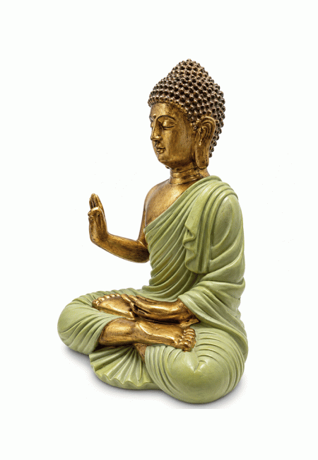 incenso ad Statua Buddha Abhaya Verde Scuro e Dorata in Resina 31 cm|it