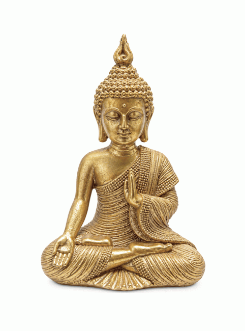 incenso ad Statua Buddha Dorato Mudra dell'Insegnamento in Resina 15 cm
