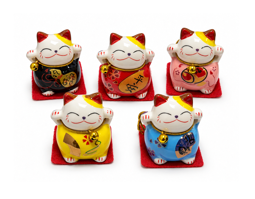 Set di 5 Gatti Portafortuna Maneki-neko in Resina 5 cm