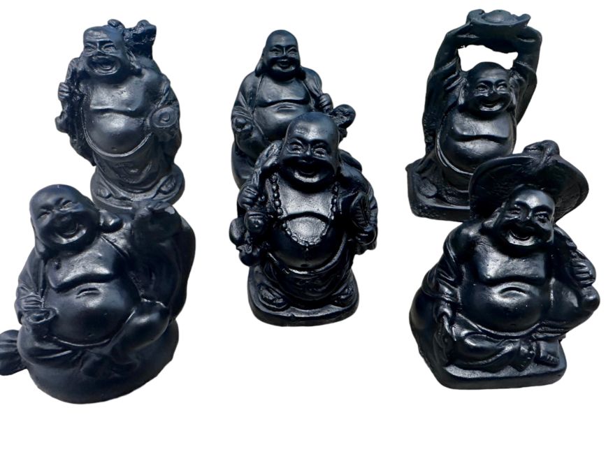 Set di 6 buddha neri in resina da 5 cm