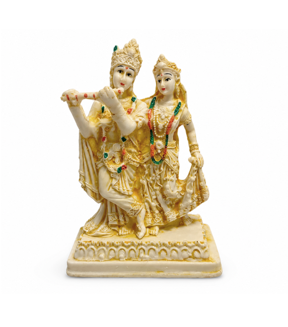incenso ad Statua in Resina Radha Krishna Avorio e Dorata 16,5cm