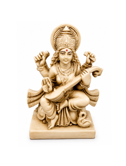 incenso ad Statua in Resina Dea Saraswati Avorio 11cm