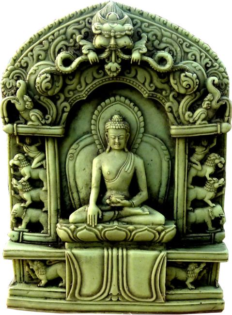 Resina Buddha meditazione pietra verde 10cm