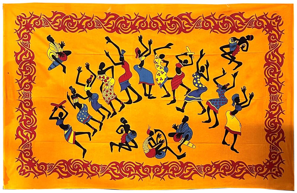 Arazzo arancione di ballerini africani