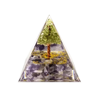 Piramide di orgonite Ametista & peridoto Albero della vita