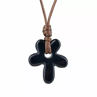 Collana con fiore in ossidiana nera A