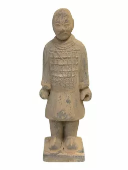 Statua antica di cavaliere in terracotta colorata 20 cm