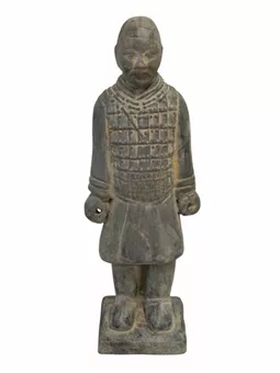 Statua in terracotta nera di un cavaliere, 20 cm