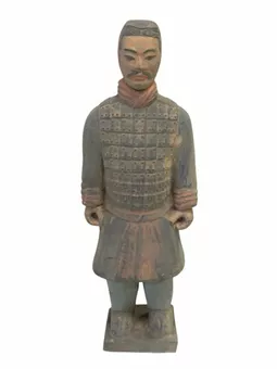 Statua antica di cavaliere in terracotta colorata 20 cm