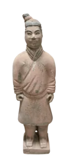 Statua antica del guerriero in terracotta colorata, 22 cm