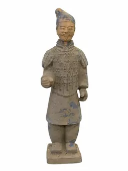 Statua antica di guerriero colorato in terracotta 26 cm