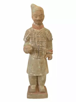 Statua antica di guerriero colorato in terracotta 24 cm
