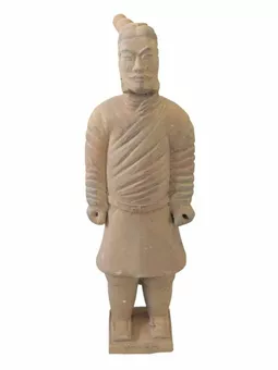 Statua antica del guerriero in terracotta colorata, 25 cm
