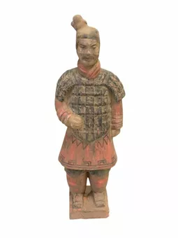 Statua antica di guerriero colorato in terracotta 26 cm