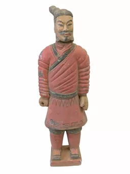 Statua antica di guerriero in terracotta colorata 26 cm