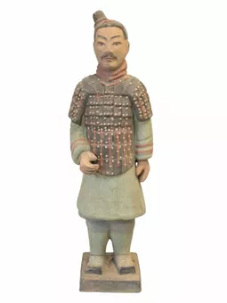 Statua antica di guerriero colorato in terracotta 35 cm