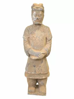Statua antica in terracotta colorata, dimensioni generali, 36 cm