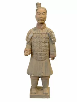Statua antica di guerriero colorato in terracotta 36 cm