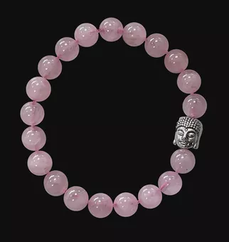 Bracciale Quarzo rosa & Buddha perles 8mm