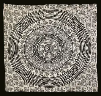 Arazzo da Parete Mandala & Elefanti Nero e Beige