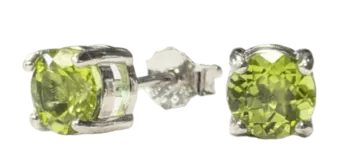 Orecchini solitari rotondi in argento 925 con peridoto sfaccettato AA 5 mm