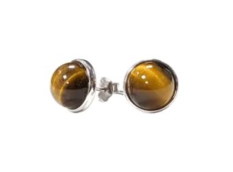 Orecchini in argento 925 con occhio di tigre AA 8 mm