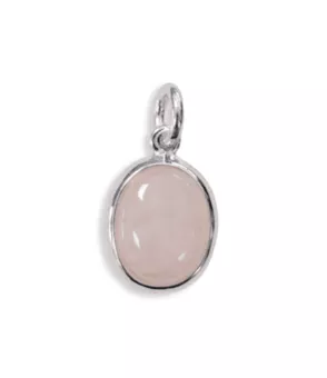 Ciondolo ovale in argento 925 con quarzo rosa AA 13 mm