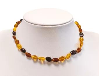 Collana per bambini pop in ambra baltica oliva multicolore 32cm