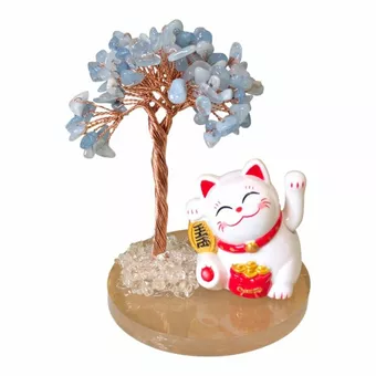 Albero della vita in acquamarina con Manekineko