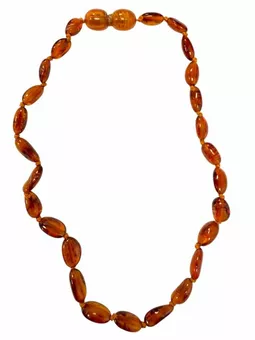 Collana Baby Pop, ambra baltica, oliva, cognac, 28 cm