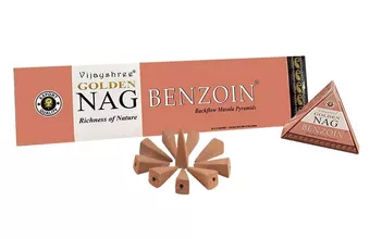 Coni d’incenso backflow Vijayshree Golden Nag Benzoino 12 pz