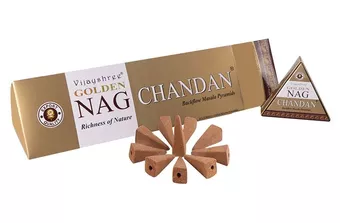 Coni d’incenso backflow Vijayshree Golden Nag Chandan 12 pz