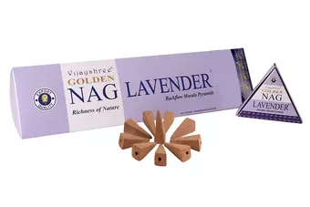 Coni d’incenso backflow Vijayshree Golden Nag Lavanda 12 pz