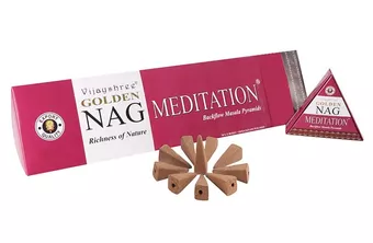 Coni d’incenso backflow Vijayshree Golden Nag Meditation 12 pz