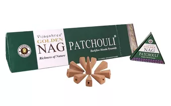 Coni d’incenso backflow Vijayshree Golden Nag Patchouli 12 pz