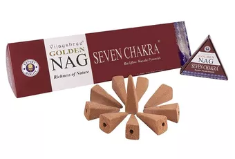 Coni d’incenso backflow Vijayshree Golden Nag Sette Chakra 12 pz