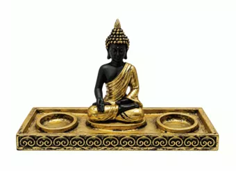 Candeliere Buddha Meditazione Dorato e Nero in Resina 22 cm