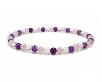 Bracciale in Ametista Cristallo di Rocca Quarzo Rosa A con Perle da 4mm
