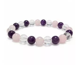 Bracciale in Ametista Cristallo di Rocca Quarzo Rosa A con Perle da 8mm