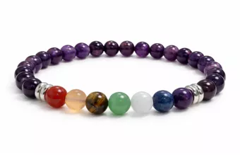 Bracciale in Ametista 7 Chakra A Perle 6 mm