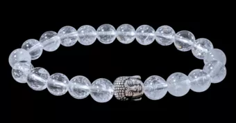 Bracciale Cristallo di rocca e perle di Buddha 8 mm