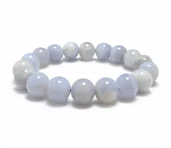Bracciale in Calcedonio Blu Striato A perle 10mm