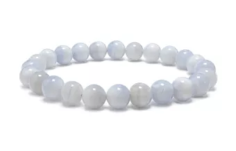 Bracciale in Calcedonio Blu Fasciato A Perle 8-9 mm