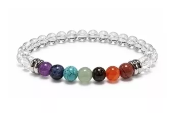 Bracciale in Cristallo di Rocca 7 Chakra A Perle 6 mm