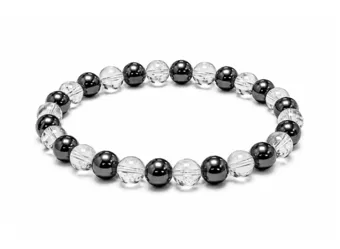 Bracciale in Ematite e Cristallo di Rocca A Perle 6-7 mm