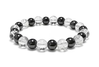 Bracciale in Ematite & Cristallo di Rocca A Perle 8 mm