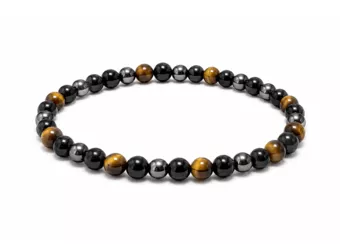 Bracciale in Ematite Occhio di Tigre e Ossidiana Nera A Perle 4 mm